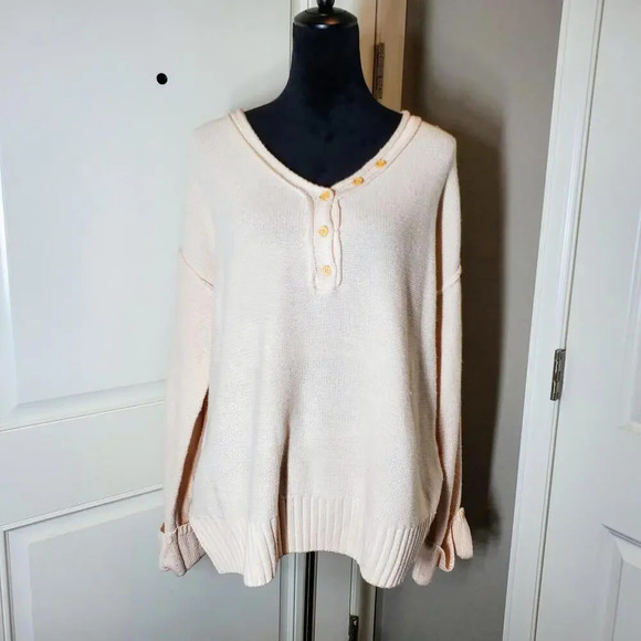 C+D+M Solid Cream Women's V-Neck Drop Shoulder Knit Sweater Size XL - Picture 1 of 12